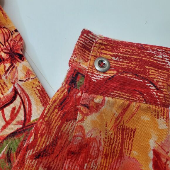 Chicos Additions Floral Red Orange Yellow Beige Zippered Jacket Womens Sz 1 - Picture 4 of 16